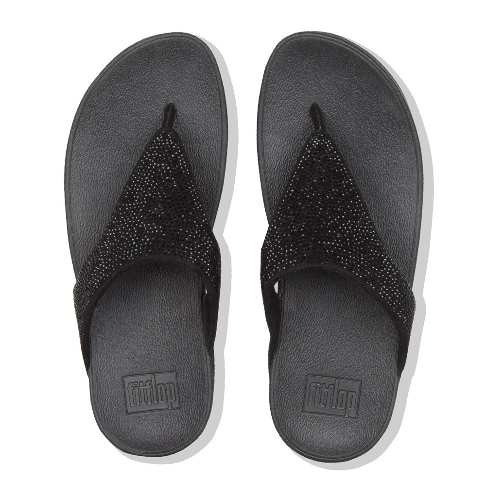 Fitflop Womens Sandals - Lottie Shimmercrystal Toe-post - Black - 157-ZWJHIY
